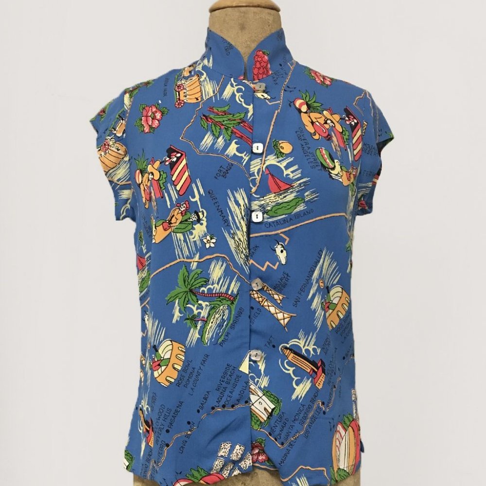 Mandarin Collar Tea Timer Top in CA Map Print